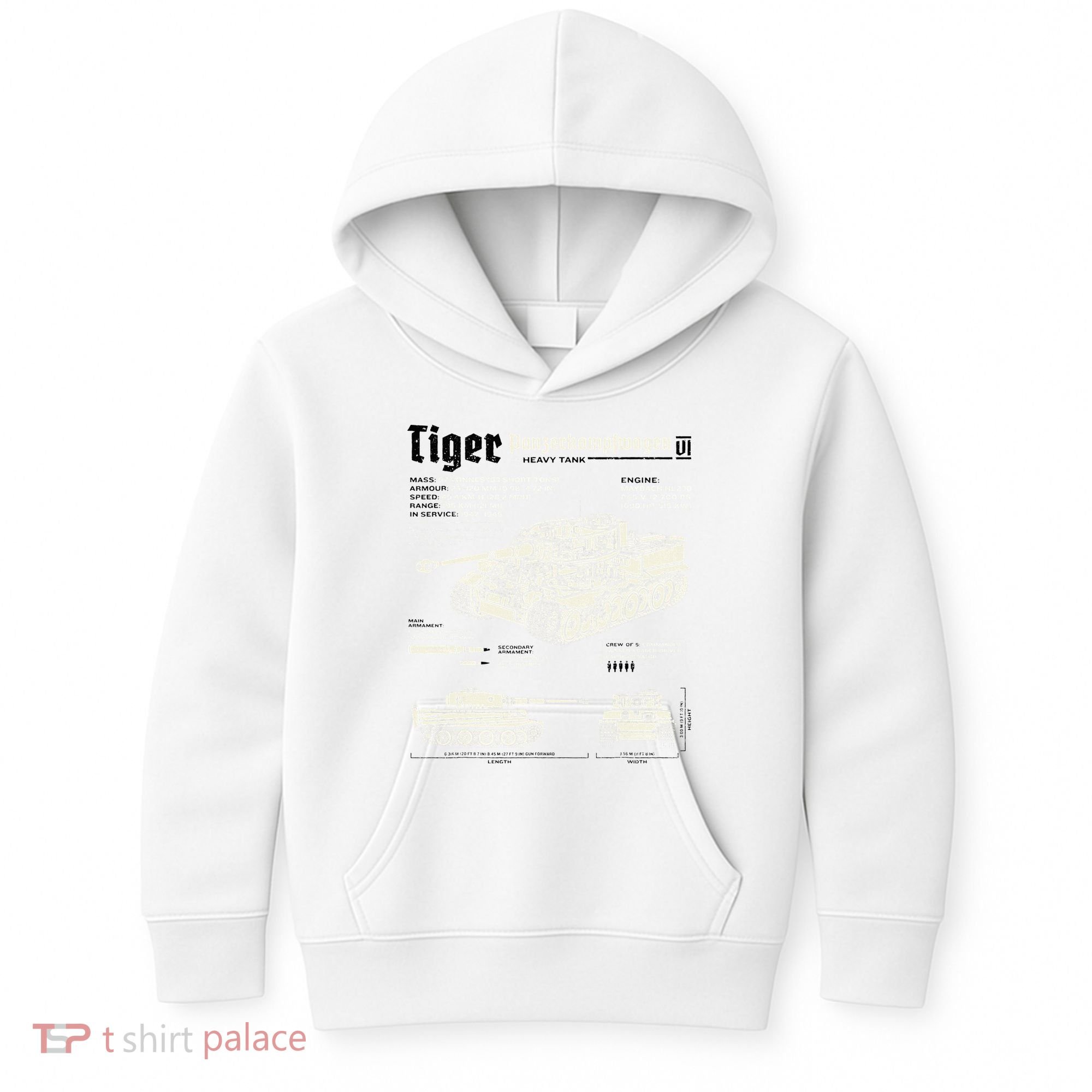 Tiger Tank Panzer World War 2 Blueprint Kids Hoodie