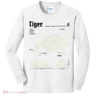 Tiger Tank Panzer World War 2 Blueprint Kids Long Sleeve Shirt