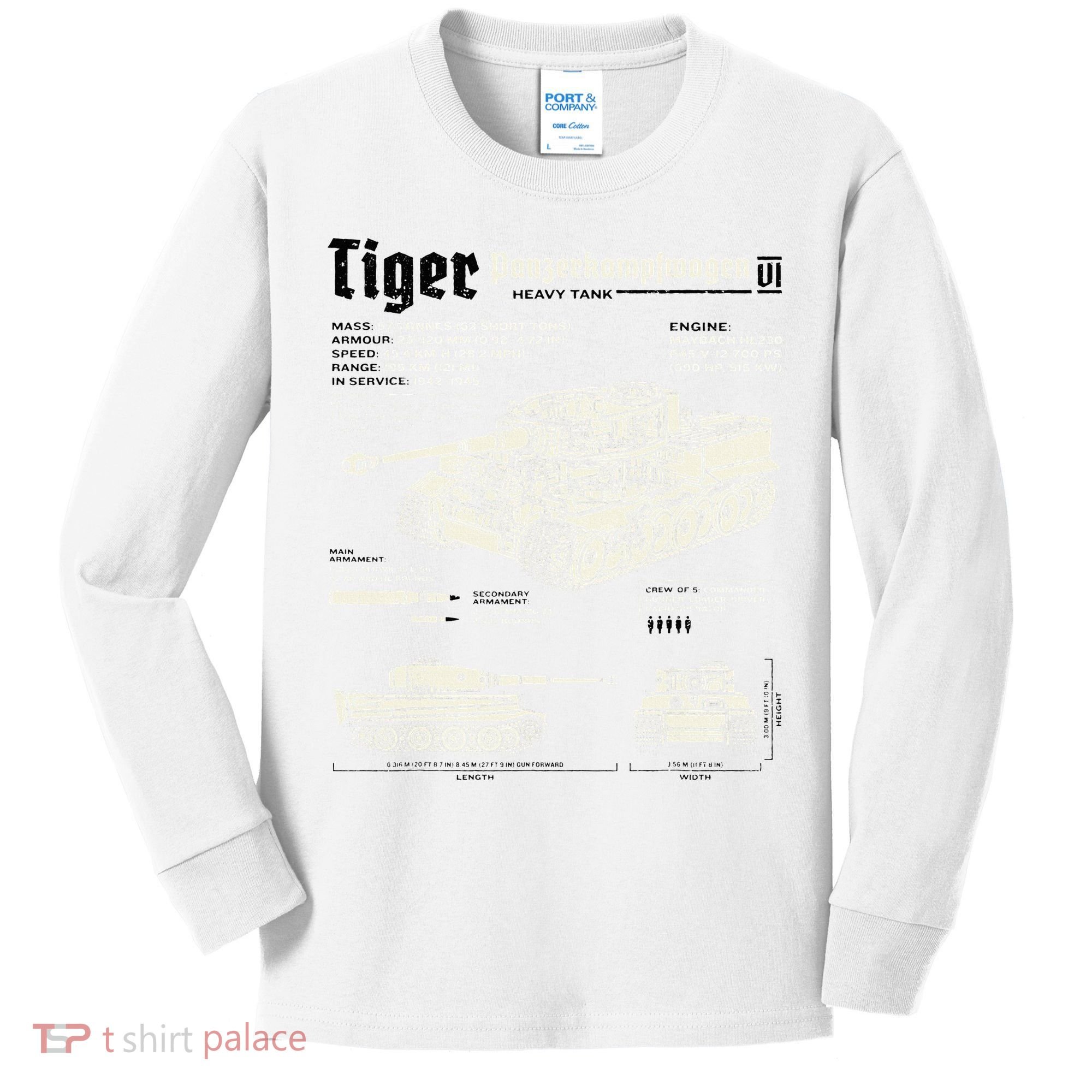 Tiger Tank Panzer World War 2 Blueprint Kids Long Sleeve Shirt