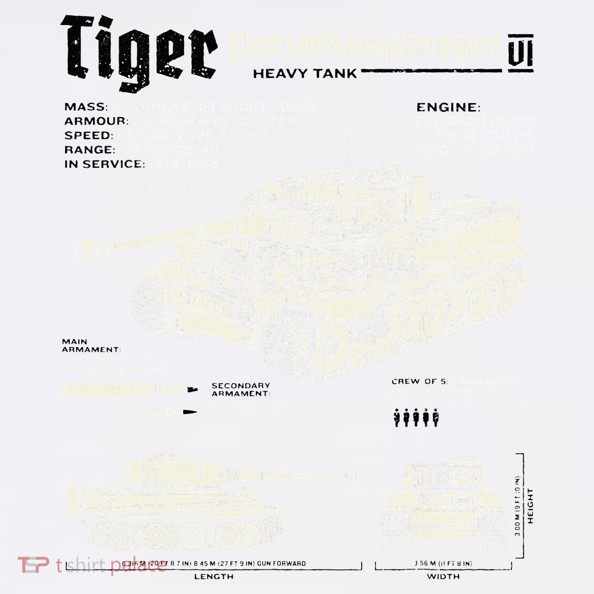 Tiger Tank Panzer World War 2 Blueprint Full Zip Hoodie