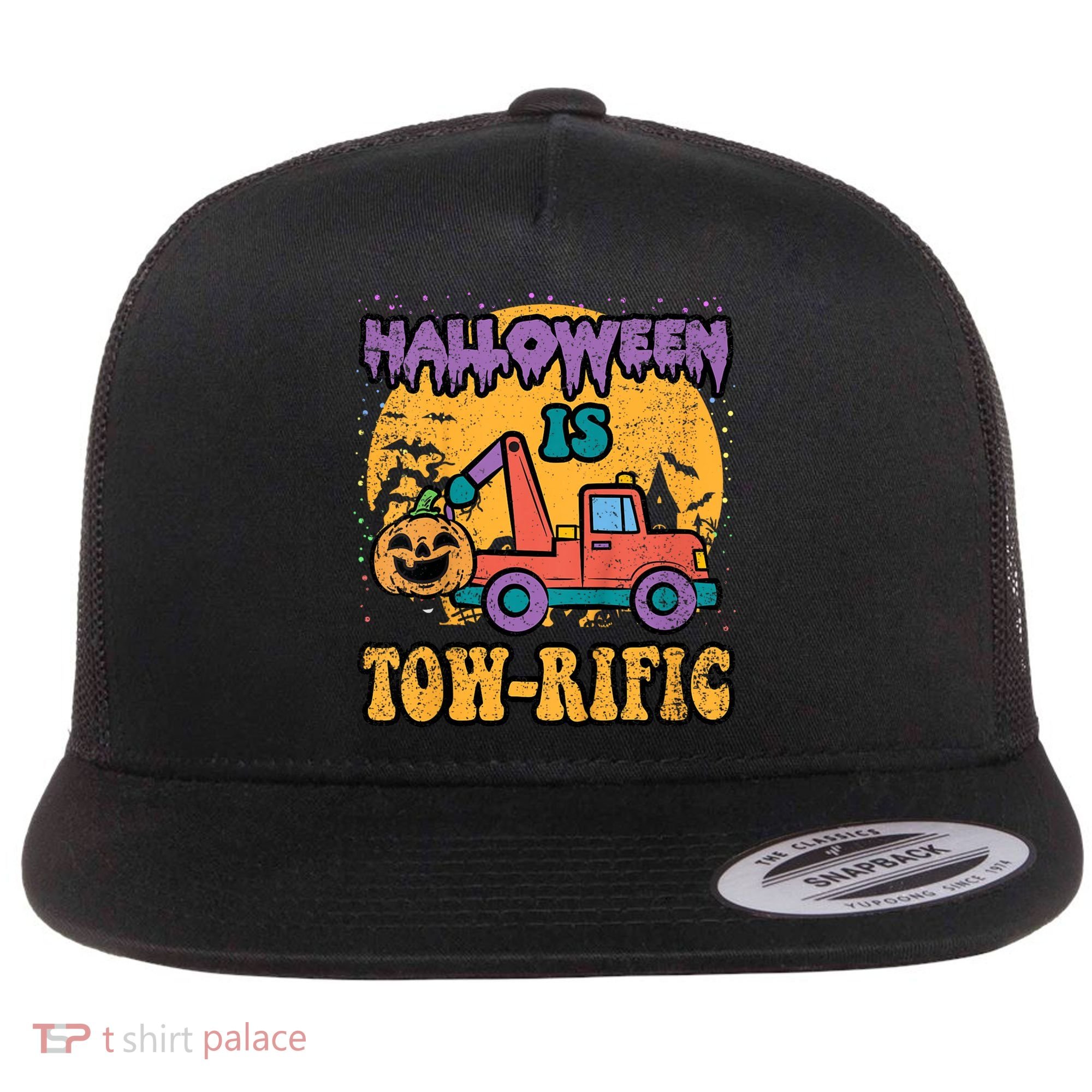 Tow Truck Pumpkin Halloween Costume Towing Flat Bill Trucker Hat