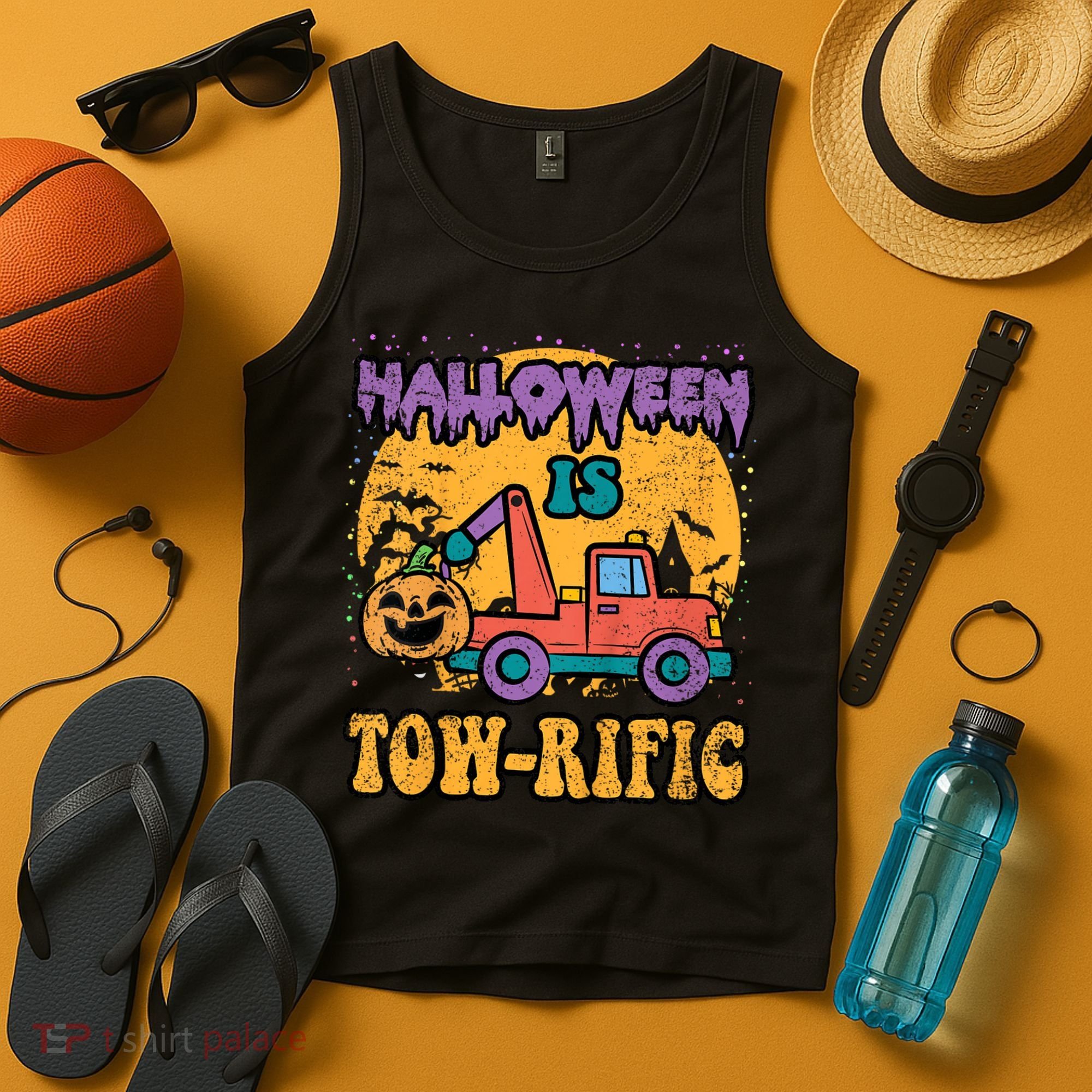 Tow Truck Pumpkin Halloween Costume Towing Tank Top