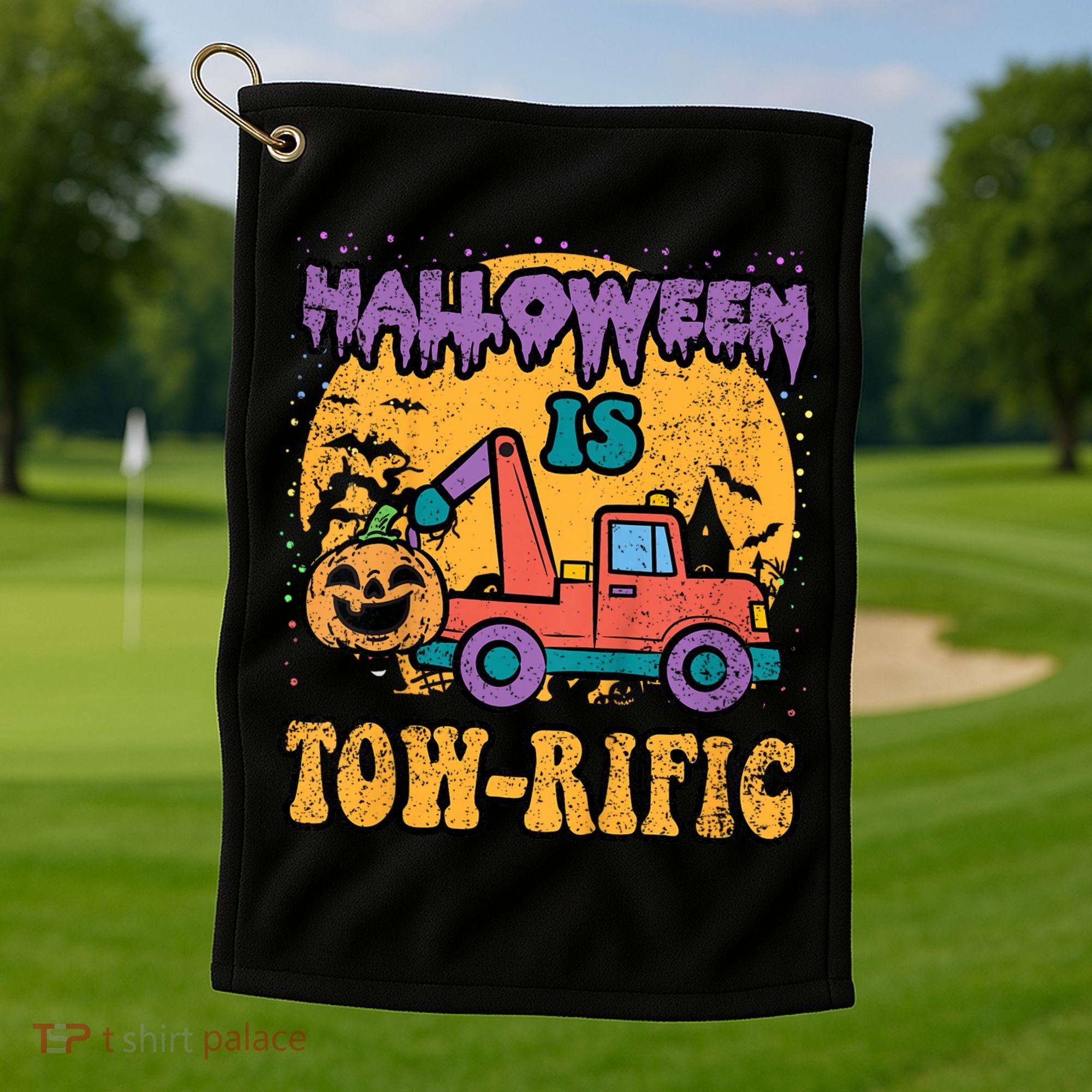 Tow Truck Pumpkin Halloween Costume Towing Golf Towel