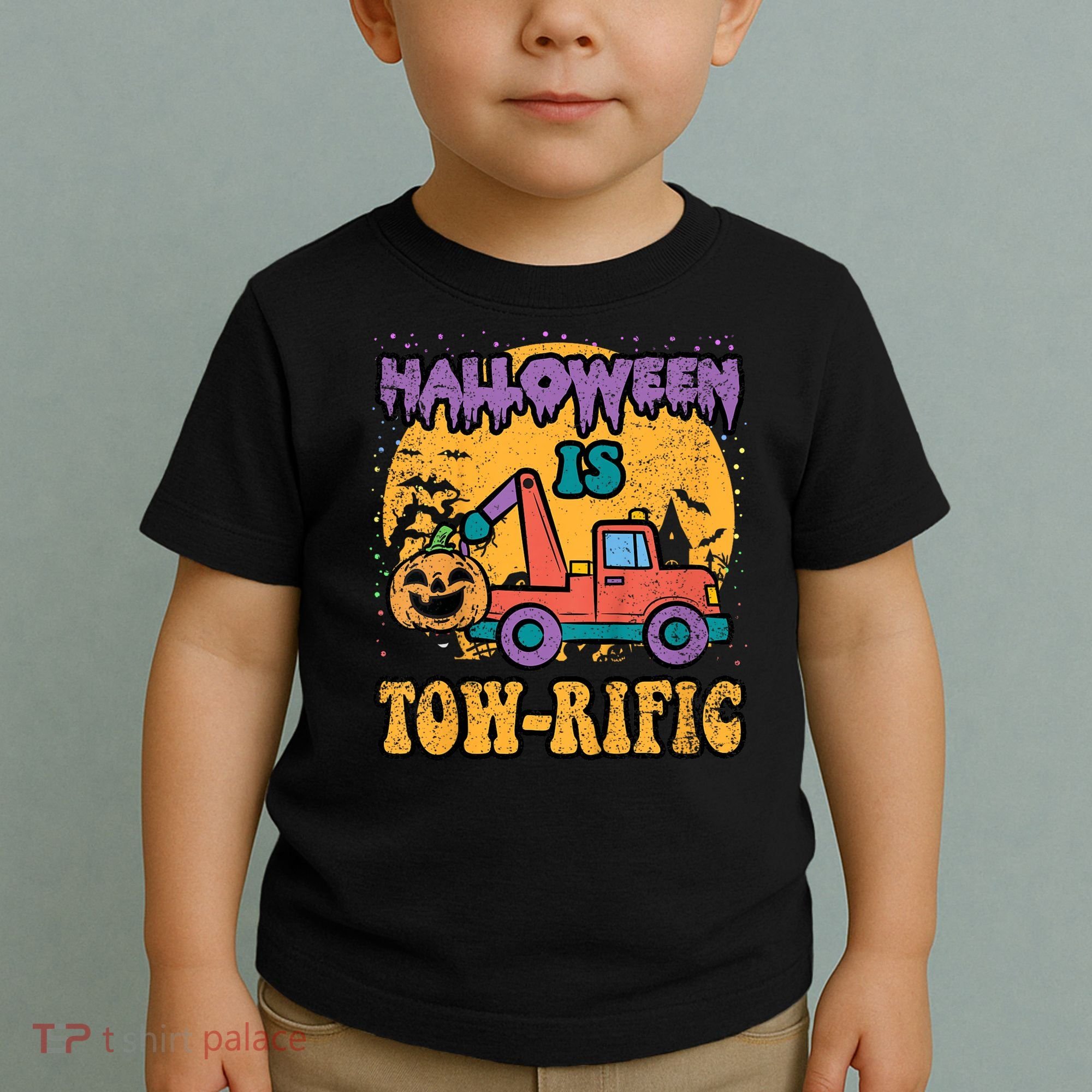 Tow Truck Pumpkin Halloween Costume Towing Toddler T-Shirt