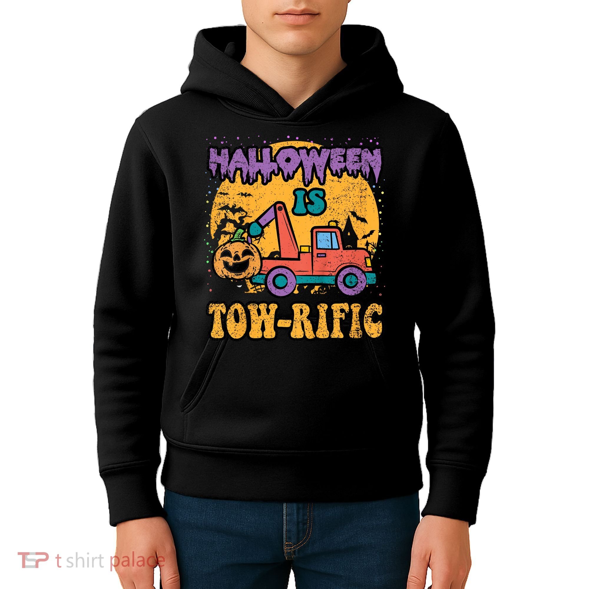 Tow Truck Pumpkin Halloween Costume Towing Kids Hoodie