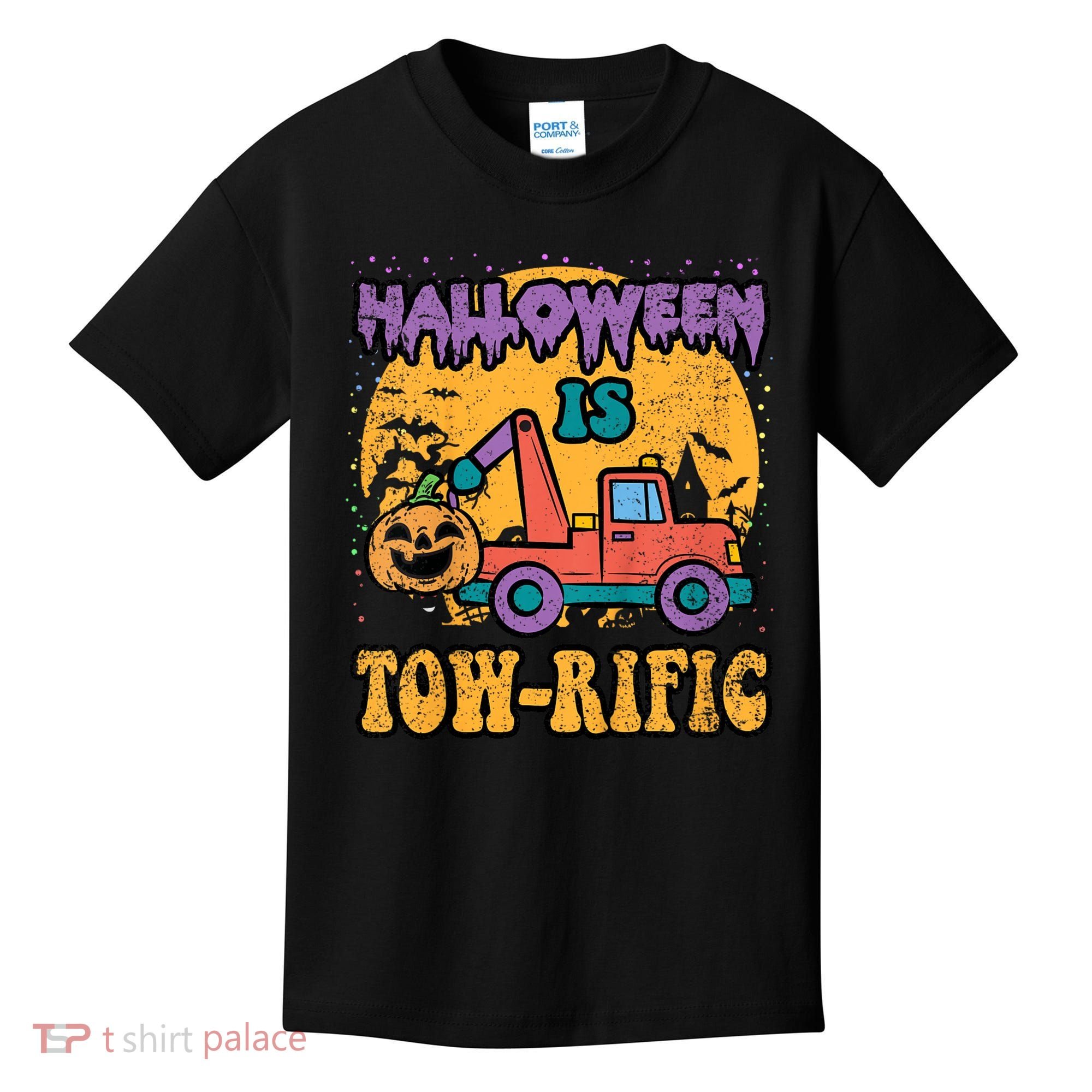 Tow Truck Pumpkin Halloween Costume Towing Kids T-Shirt