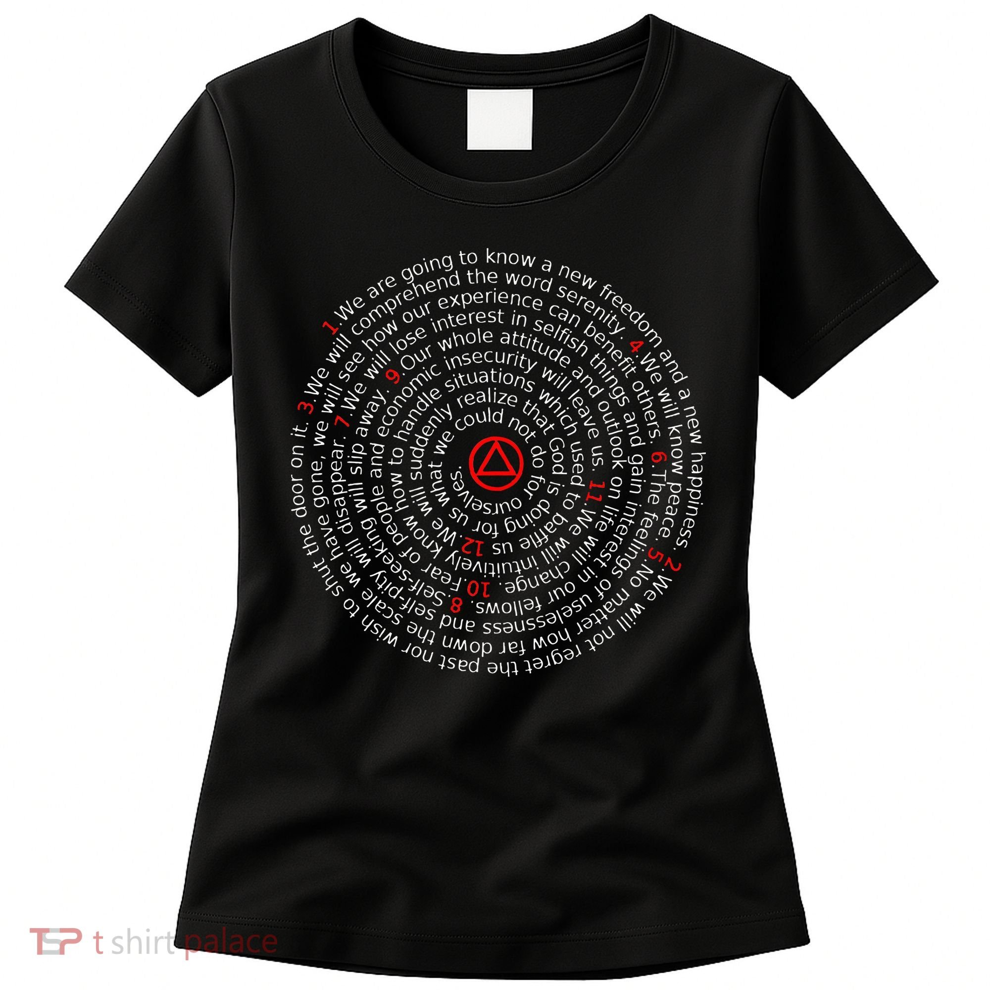 The Twelve Promises Aa 12 Step Recovery Spiral Women's T-Shirt
