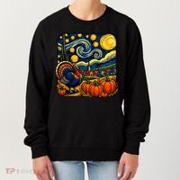Thanksgiving Turkey Pumpkin Harvest Starry Night Art Women's Sweatshirt thumb 0