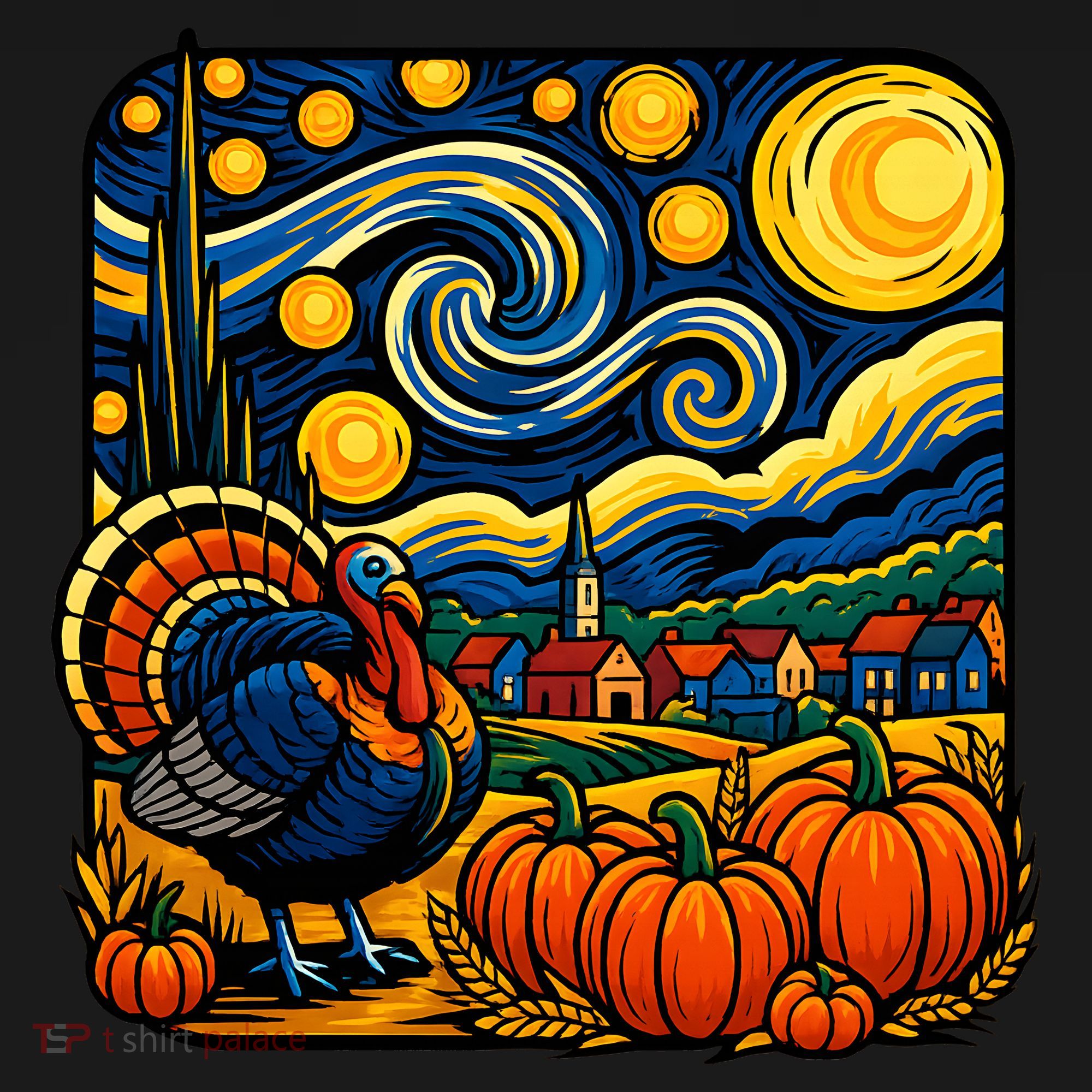 Thanksgiving Turkey Pumpkin Harvest Starry Night Art Backpack