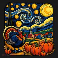 Thanksgiving Turkey Pumpkin Harvest Starry Night Art Coaster thumb 2