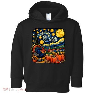 Thanksgiving Turkey Pumpkin Harvest Starry Night Art Toddler Hoodie