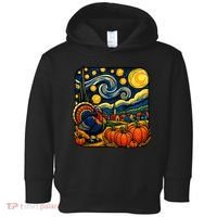 Thanksgiving Turkey Pumpkin Harvest Starry Night Art Toddler Hoodie thumb 0