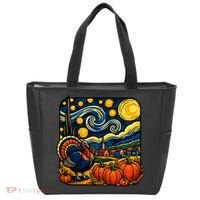 Thanksgiving Turkey Pumpkin Harvest Starry Night Art Tote Bag thumb 0