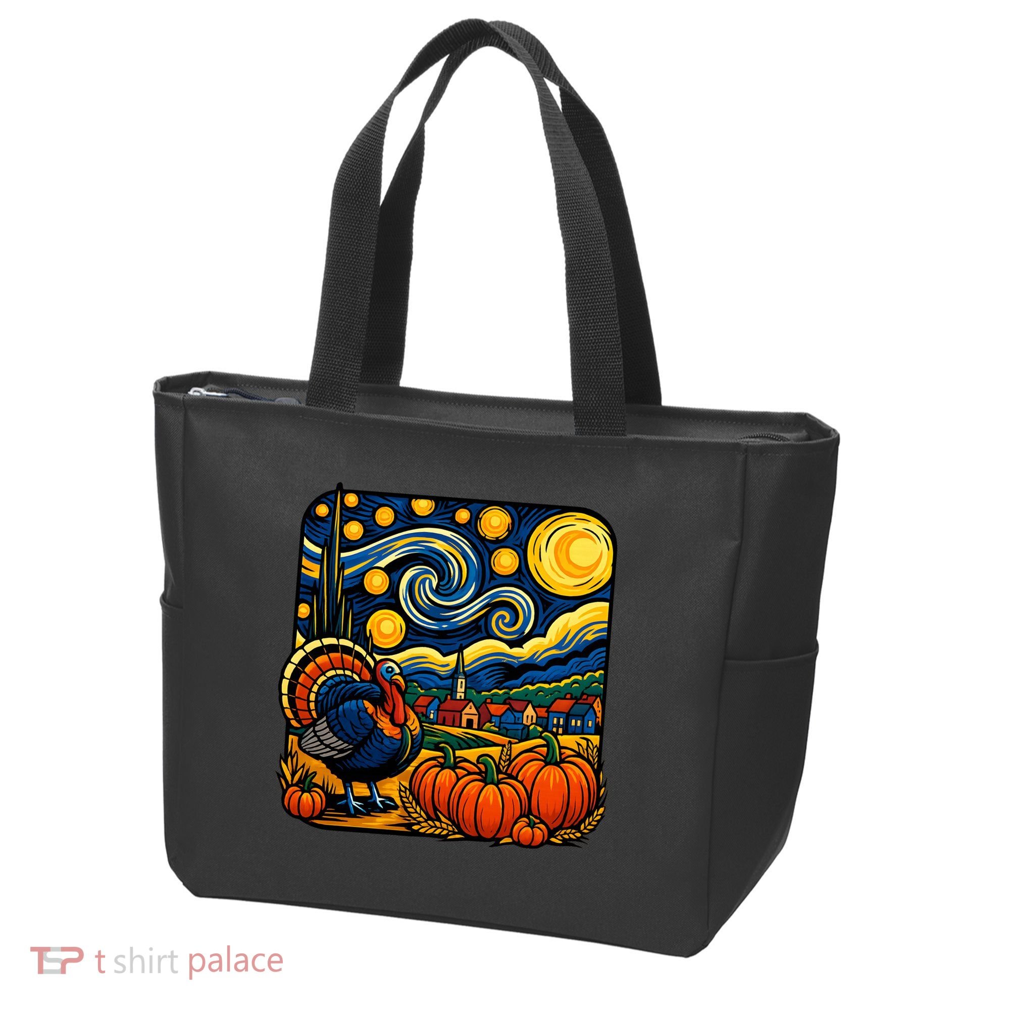 Thanksgiving Turkey Pumpkin Harvest Starry Night Art Tote Bag