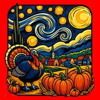 Thanksgiving Turkey Pumpkin Harvest Starry Night Art Santa Hat thumb 1