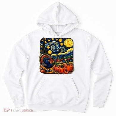 Thanksgiving Turkey Pumpkin Harvest Starry Night Art Hoodie