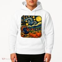 Thanksgiving Turkey Pumpkin Harvest Starry Night Art Hoodie thumb 2