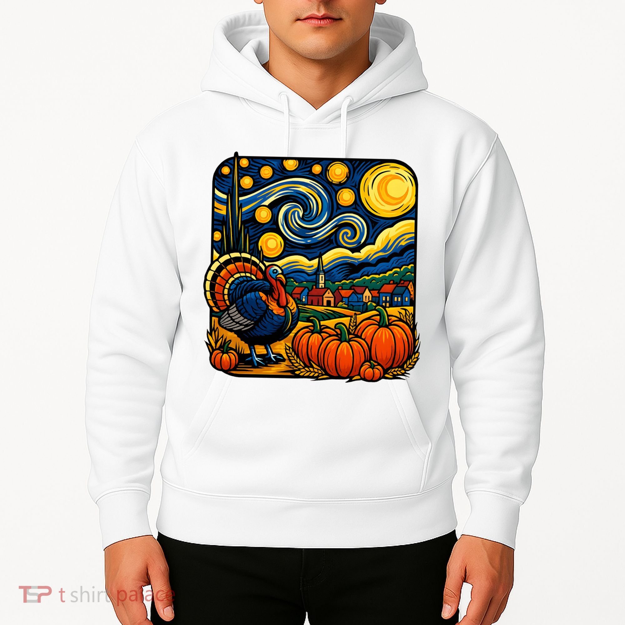 Thanksgiving Turkey Pumpkin Harvest Starry Night Art Hoodie