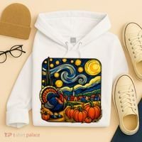 Thanksgiving Turkey Pumpkin Harvest Starry Night Art Hoodie thumb 4