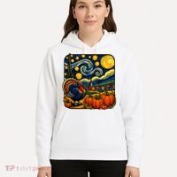 Thanksgiving Turkey Pumpkin Harvest Starry Night Art Hoodie thumb 5
