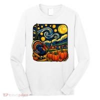Thanksgiving Turkey Pumpkin Harvest Starry Night Art Long Sleeve Shirt thumb 0