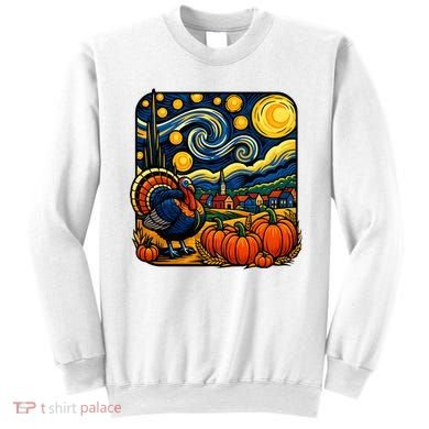 Thanksgiving Turkey Pumpkin Harvest Starry Night Art Sweatshirt