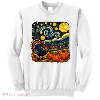 Thanksgiving Turkey Pumpkin Harvest Starry Night Art Sweatshirt thumb 0