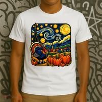 Thanksgiving Turkey Pumpkin Harvest Starry Night Art T-Shirt thumb 3