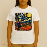 Thanksgiving Turkey Pumpkin Harvest Starry Night Art T-Shirt thumb 4