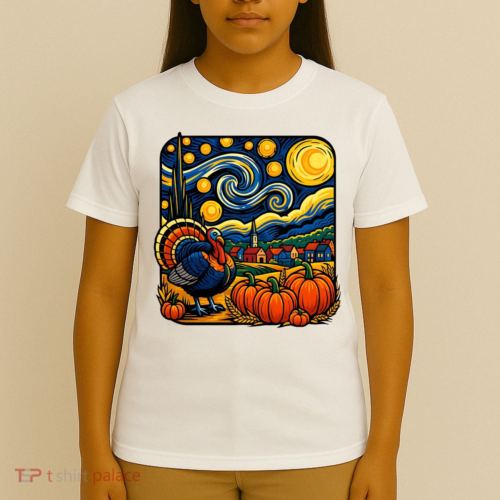Thanksgiving Turkey Pumpkin Harvest Starry Night Art T-Shirt