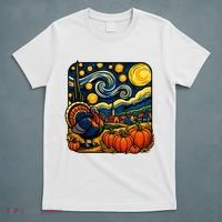 Thanksgiving Turkey Pumpkin Harvest Starry Night Art T-Shirt thumb 5