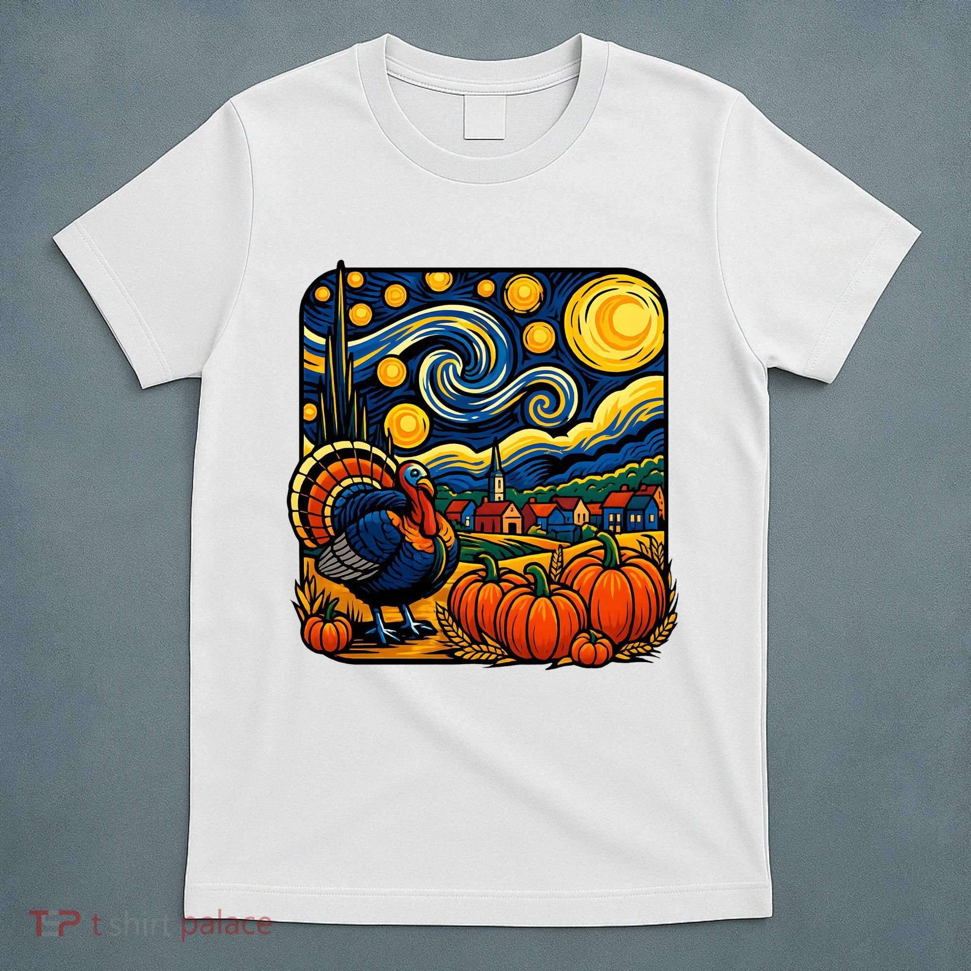 Thanksgiving Turkey Pumpkin Harvest Starry Night Art T-Shirt
