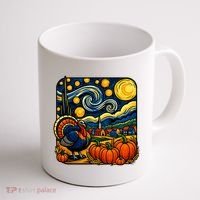 Thanksgiving Turkey Pumpkin Harvest Starry Night Art Coffee Mug thumb 1