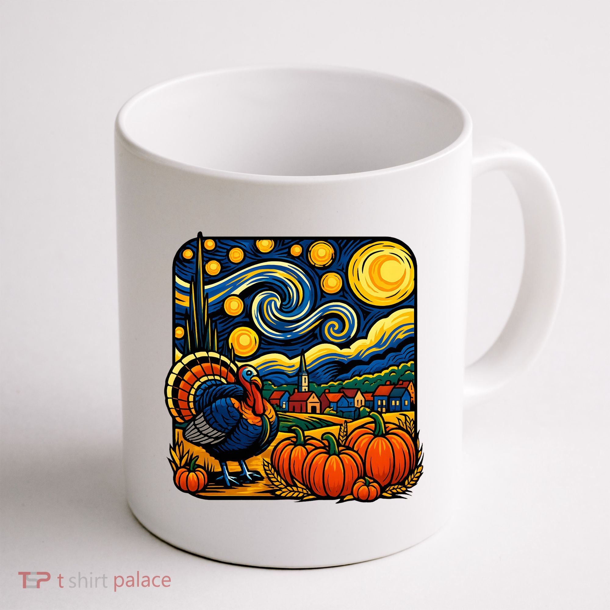Thanksgiving Turkey Pumpkin Harvest Starry Night Art Coffee Mug