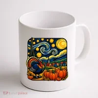 Thanksgiving Turkey Pumpkin Harvest Starry Night Art Coffee Mug thumb 1