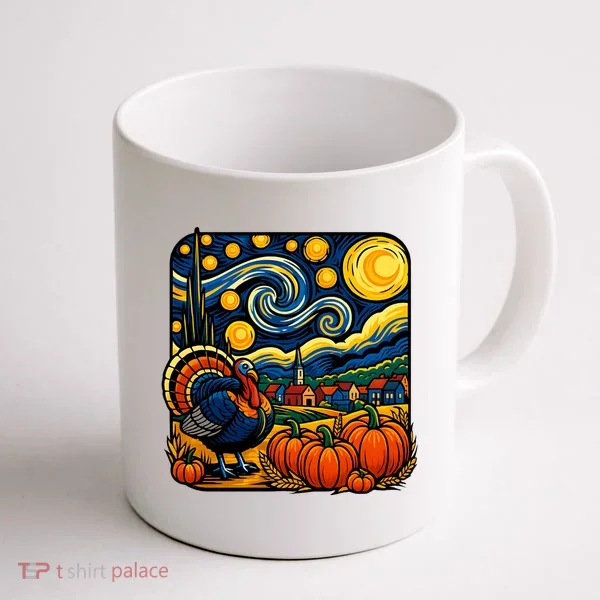 Thanksgiving Turkey Pumpkin Harvest Starry Night Art Coffee Mug