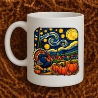 Thanksgiving Turkey Pumpkin Harvest Starry Night Art Coffee Mug thumb 2