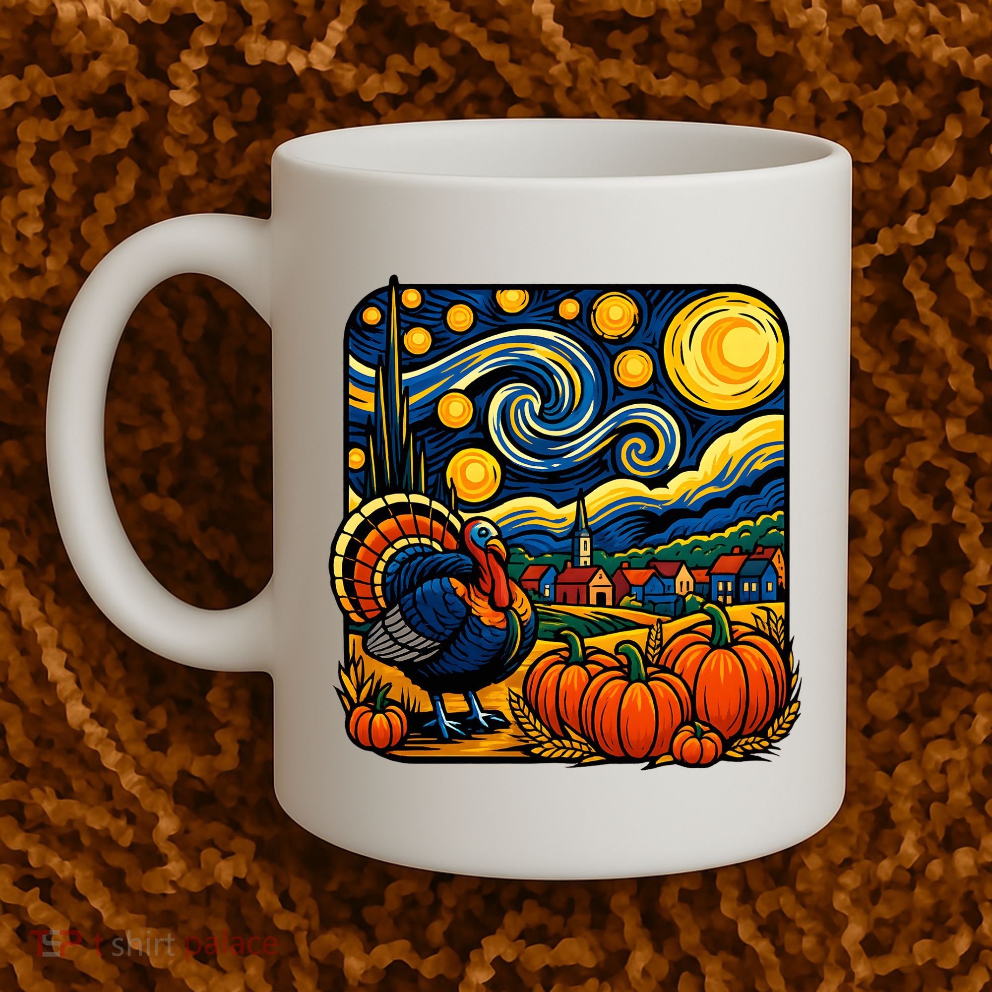 Thanksgiving Turkey Pumpkin Harvest Starry Night Art Coffee Mug