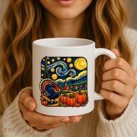 Thanksgiving Turkey Pumpkin Harvest Starry Night Art Coffee Mug thumb 3