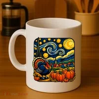Thanksgiving Turkey Pumpkin Harvest Starry Night Art Coffee Mug thumb 4