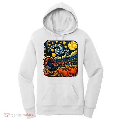 Thanksgiving Turkey Pumpkin Harvest Starry Night Art Women's Hoodie