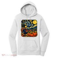 Thanksgiving Turkey Pumpkin Harvest Starry Night Art Women's Hoodie thumb 0