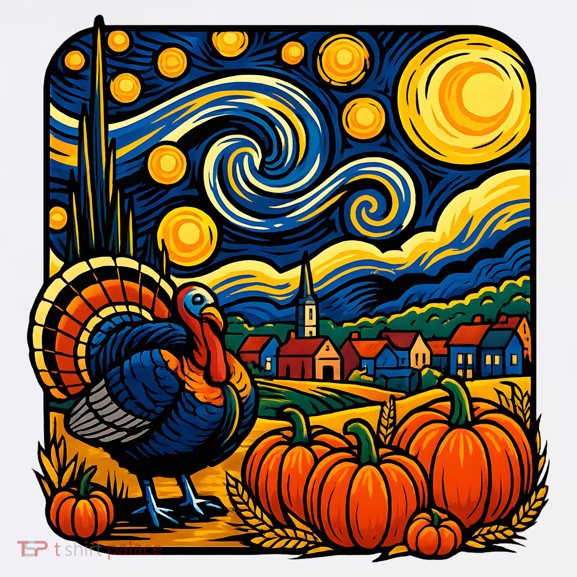Thanksgiving Turkey Pumpkin Harvest Starry Night Art Women's Hoodie