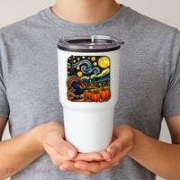 Thanksgiving Turkey Pumpkin Harvest Starry Night Art Tumbler thumb 2
