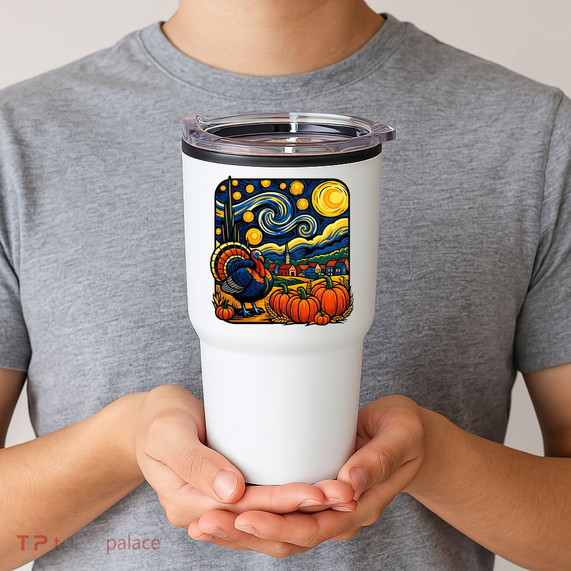 Thanksgiving Turkey Pumpkin Harvest Starry Night Art Tumbler