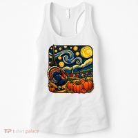 Thanksgiving Turkey Pumpkin Harvest Starry Night Art Women's Tank Top thumb 0