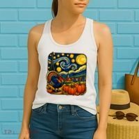 Thanksgiving Turkey Pumpkin Harvest Starry Night Art Women's Tank Top thumb 2