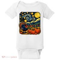Thanksgiving Turkey Pumpkin Harvest Starry Night Art Baby Bodysuit thumb 0