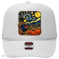 Thanksgiving Turkey Pumpkin Harvest Starry Night Art Hat thumb 0