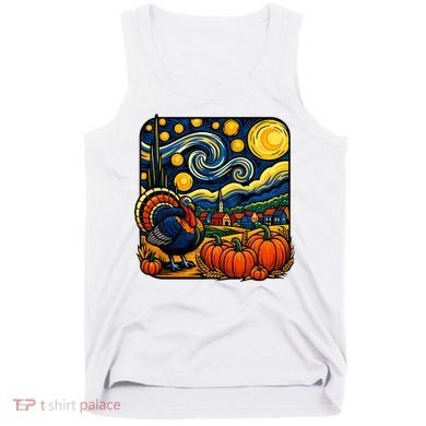 Thanksgiving Turkey Pumpkin Harvest Starry Night Art Tank Top